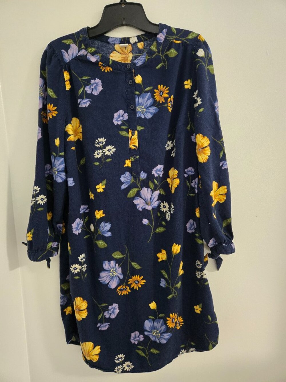 Old Navy Women's Blue Floral Long Sleeve Tunic Dress – 1/2 Button Front-Size M